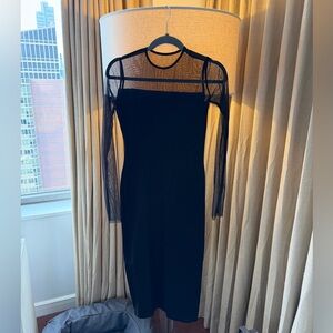Chic Black Long Sleeve Dress with Mesh Detail